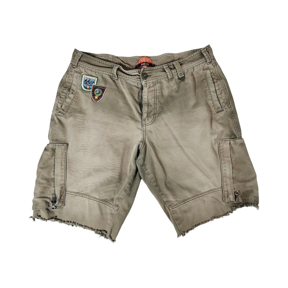 Born Fly Vintage Y2k  Mens 40 Cargo Shorts Olive Distressed Raw Hem Expedition